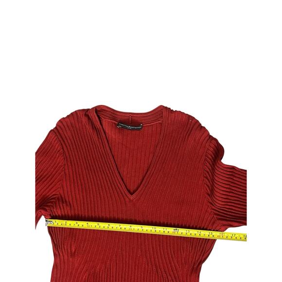 Peruvian Connection Pima Cotton Red Ribbed Long SLV Knit Fit Flare Midi Dress Lg - Picture 6 of 10